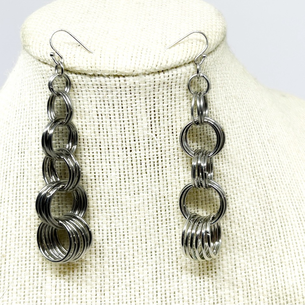 Silvertoneโ Dangle Spiral Eternity Rings Earrings Metallic Festive Party Hippie